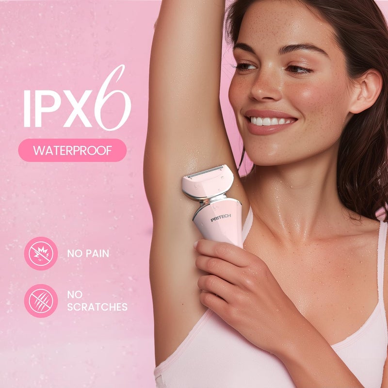 pritech Electric Razor for Women Rechargeable Wet Dry Electric Shaver for Women, Waterproof Lady Shaver for Legs Arm Underarm Bikini Public Body Razor with One Extra Foil Blade - Image 4